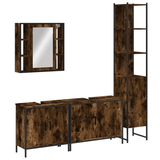 4 Piece Bathroom Cabinet Set Smoked Oak Engineered Wood 4 Piece Bathroom Cabinet Set Smoked Oak Engineered Wood