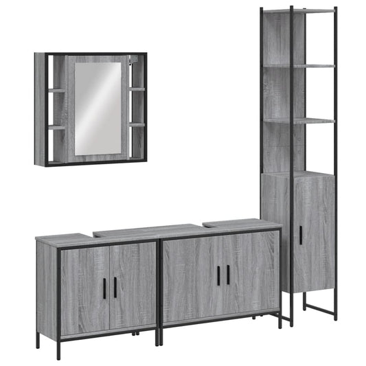 4 Piece Bathroom Cabinet Set Grey Sonoma Engineered Wood 4 Piece Bathroom Cabinet Set Grey Sonoma Engineered Wood