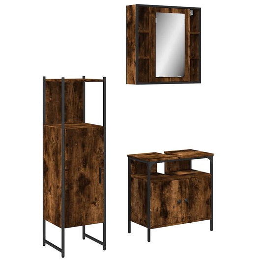 3 Piece Bathroom Cabinet Set Smoked Oak Engineered Wood 3 Piece Bathroom Cabinet Set Smoked Oak Engineered Wood