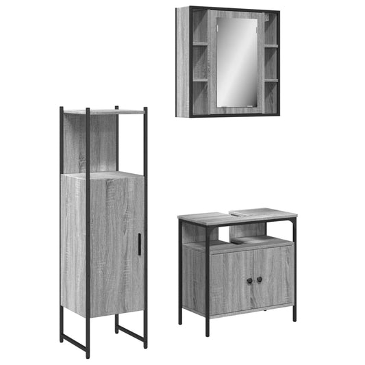 3 Piece Bathroom Cabinet Set Grey Sonoma Engineered Wood 3 Piece Bathroom Cabinet Set Grey Sonoma Engineered Wood