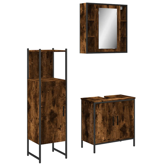 3 Piece Bathroom Cabinet Set Smoked Oak Engineered Wood 3 Piece Bathroom Cabinet Set Smoked Oak Engineered Wood