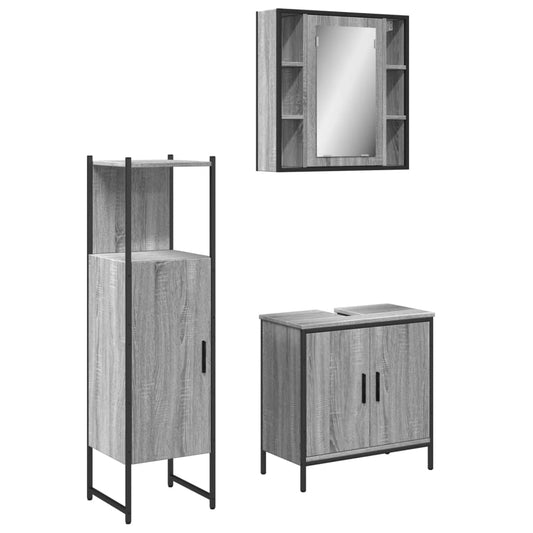 3 Piece Bathroom Cabinet Set Grey Sonoma Engineered Wood 3 Piece Bathroom Cabinet Set Grey Sonoma Engineered Wood