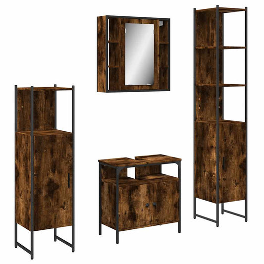 4 Piece Bathroom Cabinet Set Smoked Oak Engineered Wood 4 Piece Bathroom Cabinet Set Smoked Oak Engineered Wood