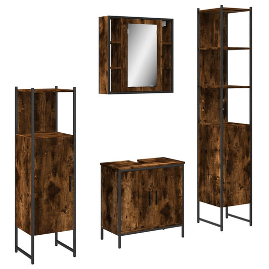 4 Piece Bathroom Cabinet Set Smoked Oak Engineered Wood 4 Piece Bathroom Cabinet Set Smoked Oak Engineered Wood