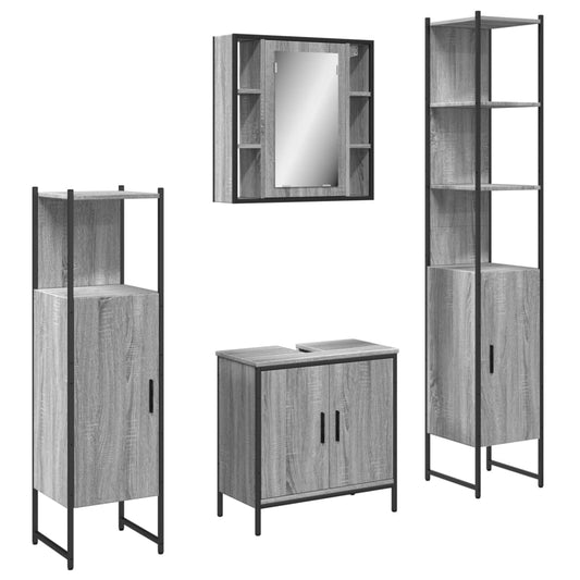 4 Piece Bathroom Cabinet Set Grey Sonoma Engineered Wood 4 Piece Bathroom Cabinet Set Grey Sonoma Engineered Wood