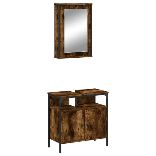 2 Piece Bathroom Furniture Set Smoked Oak Engineered Wood 2 Piece Bathroom Furniture Set Smoked Oak Engineered Wood