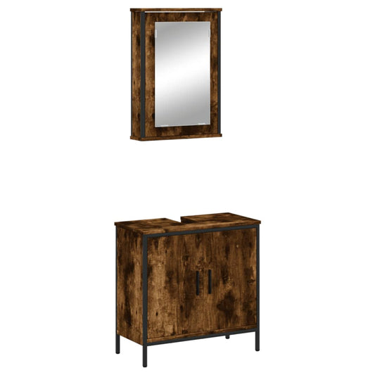 2 Piece Bathroom Furniture Set Smoked Oak Engineered Wood 2 Piece Bathroom Furniture Set Smoked Oak Engineered Wood