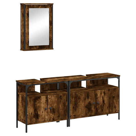 3 Piece Bathroom Furniture Set Smoked Oak Engineered Wood 3 Piece Bathroom Furniture Set Smoked Oak Engineered Wood