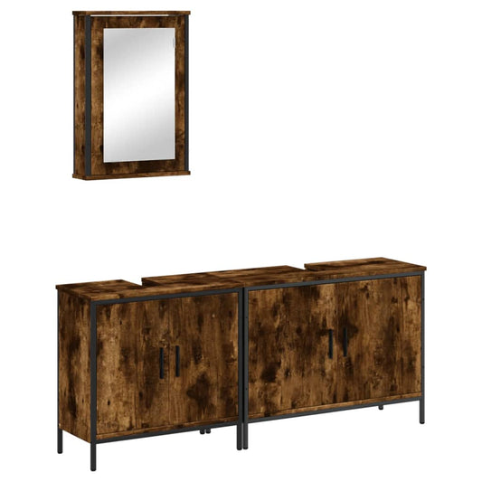 3 Piece Bathroom Furniture Set Smoked Oak Engineered Wood 3 Piece Bathroom Furniture Set Smoked Oak Engineered Wood