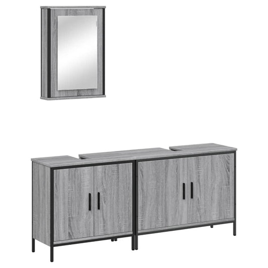 3 Piece Bathroom Furniture Set Grey Sonoma Engineered Wood 3 Piece Bathroom Furniture Set Grey Sonoma Engineered Wood