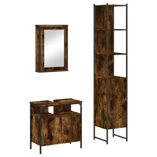 3 Piece Bathroom Furniture Set Smoked Oak Engineered Wood 3 Piece Bathroom Furniture Set Smoked Oak Engineered Wood
