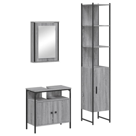 3 Piece Bathroom Furniture Set Grey Sonoma Engineered Wood 3 Piece Bathroom Furniture Set Grey Sonoma Engineered Wood