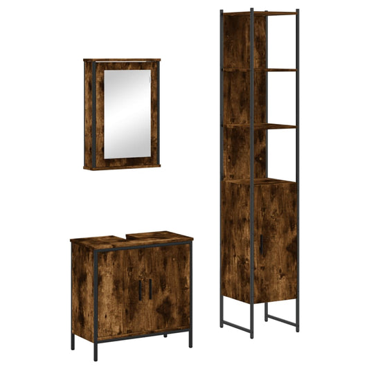 3 Piece Bathroom Furniture Set Smoked Oak Engineered Wood 3 Piece Bathroom Furniture Set Smoked Oak Engineered Wood