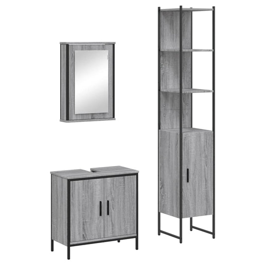 3 Piece Bathroom Furniture Set Grey Sonoma Engineered Wood 3 Piece Bathroom Furniture Set Grey Sonoma Engineered Wood