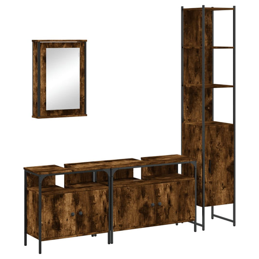 4 Piece Bathroom Furniture Set Smoked Oak Engineered Wood 4 Piece Bathroom Furniture Set Smoked Oak Engineered Wood