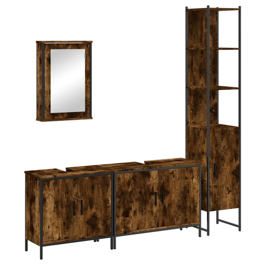 4 Piece Bathroom Furniture Set Smoked Oak Engineered Wood 4 Piece Bathroom Furniture Set Smoked Oak Engineered Wood