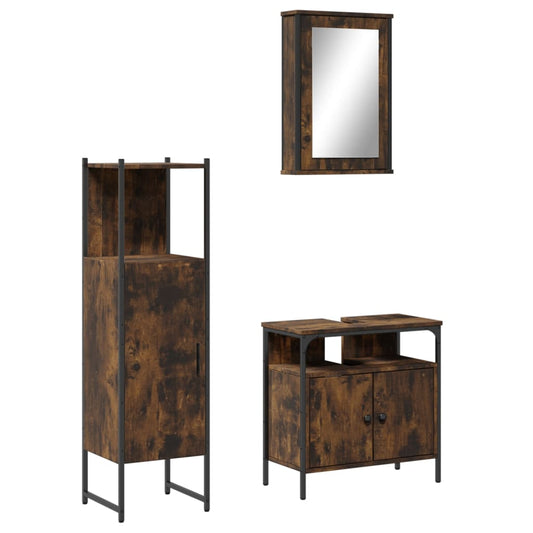 3 Piece Bathroom Furniture Set Smoked Oak Engineered Wood 3 Piece Bathroom Furniture Set Smoked Oak Engineered Wood