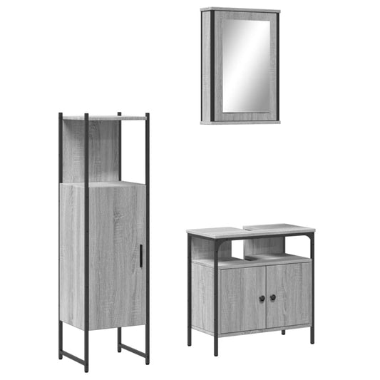3 Piece Bathroom Furniture Set Grey Sonoma Engineered Wood 3 Piece Bathroom Furniture Set Grey Sonoma Engineered Wood