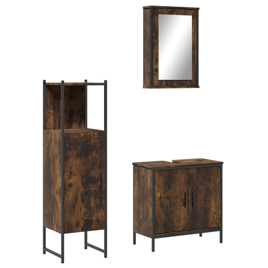 3 Piece Bathroom Furniture Set Smoked Oak Engineered Wood 3 Piece Bathroom Furniture Set Smoked Oak Engineered Wood