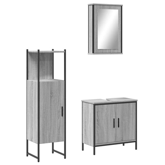 3 Piece Bathroom Furniture Set Grey Sonoma Engineered Wood 3 Piece Bathroom Furniture Set Grey Sonoma Engineered Wood