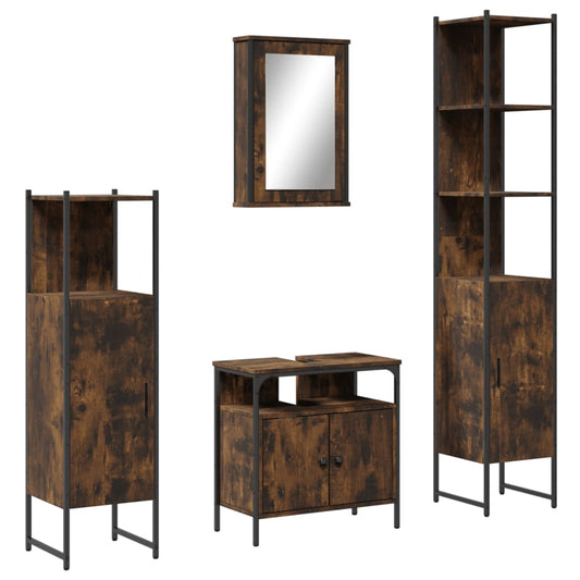 4 Piece Bathroom Furniture Set Smoked Oak Engineered Wood 4 Piece Bathroom Furniture Set Smoked Oak Engineered Wood