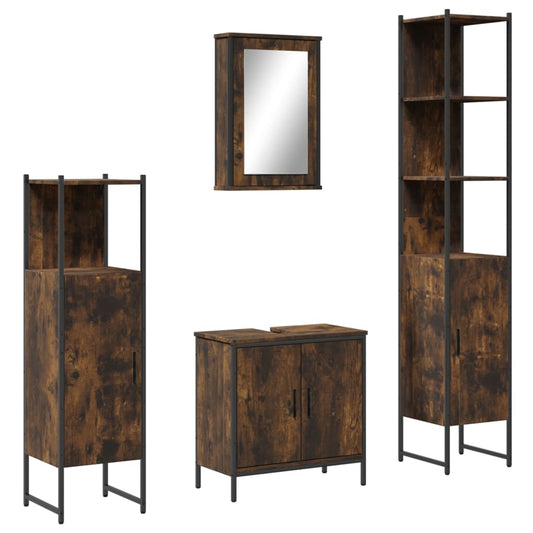4 Piece Bathroom Furniture Set Smoked Oak Engineered Wood 4 Piece Bathroom Furniture Set Smoked Oak Engineered Wood