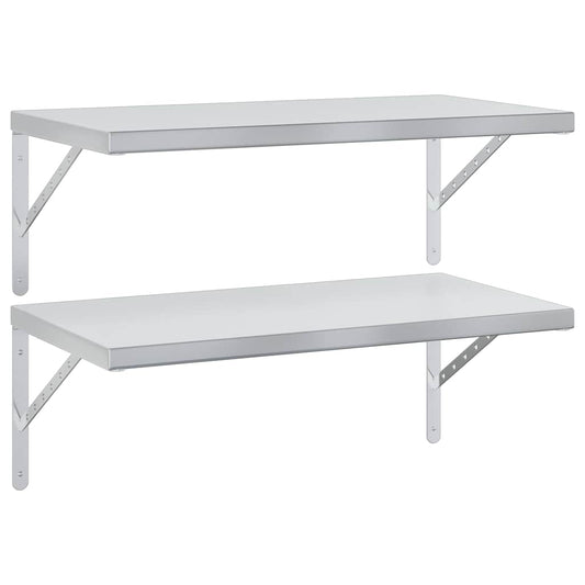 Wall Shelves 2 pcs 75x40 cm Silver Stainless Steel Wall Shelves 2 pcs 75x40 cm Silver Stainless Steel