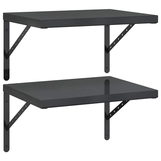 Wall Shelves 2 pcs 50x40 cm Black Stainless Steel Wall Shelves 2 pcs 50x40 cm Black Stainless Steel