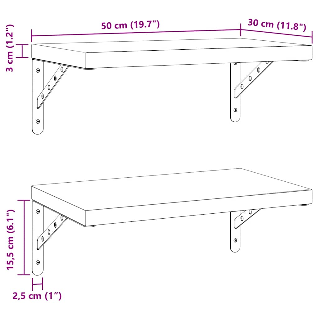 Wall Shelves 2 pcs 50x30 cm Black Stainless Steel
