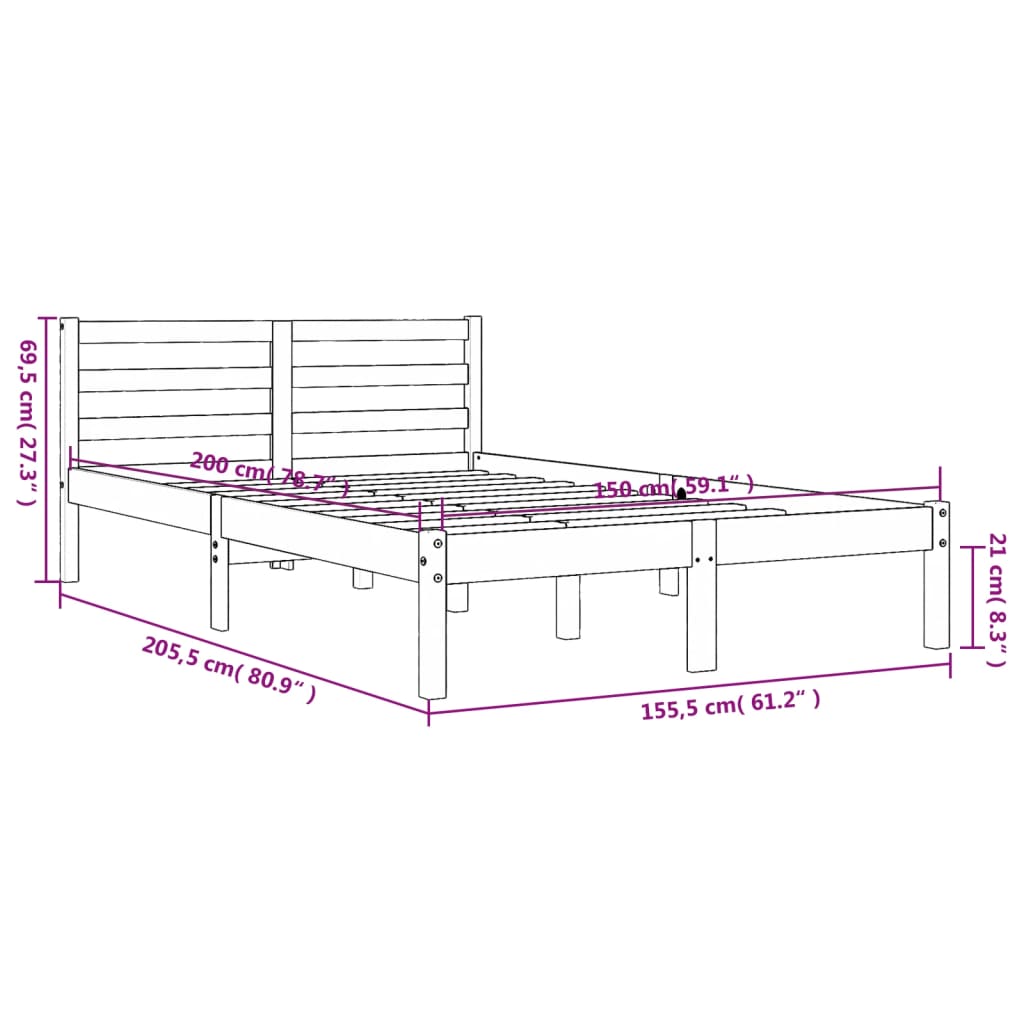 Bed Frame without Mattress Wax Brown 150x200 cm Solid Wood Pine