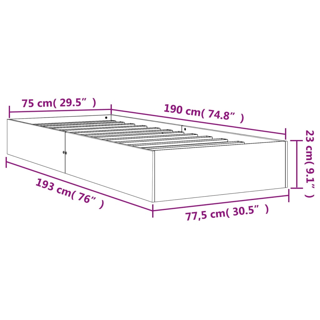 Bed Frame without Mattress Wax Brown 75x190 cm Solid Wood Pine