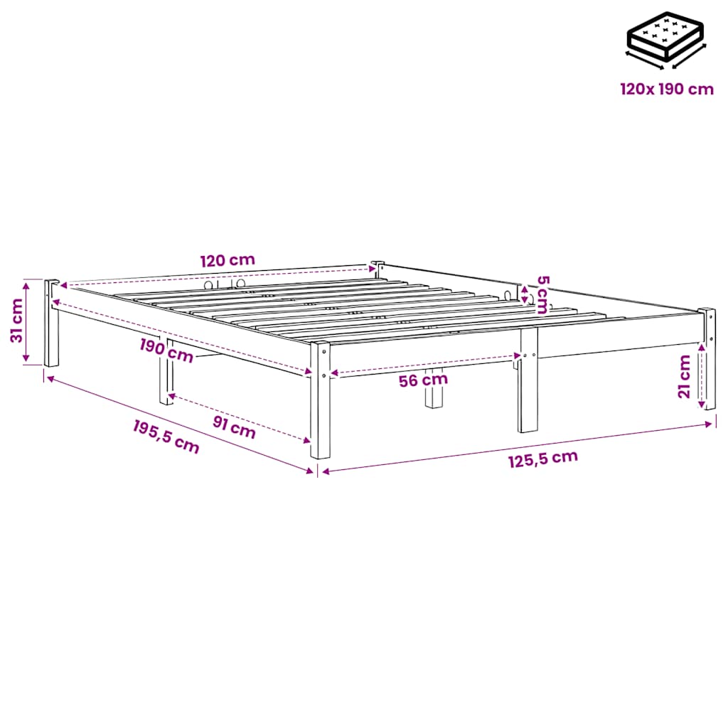 Bed Frame without Mattress Wax Brown 120x190 cm Solid Wood Pine