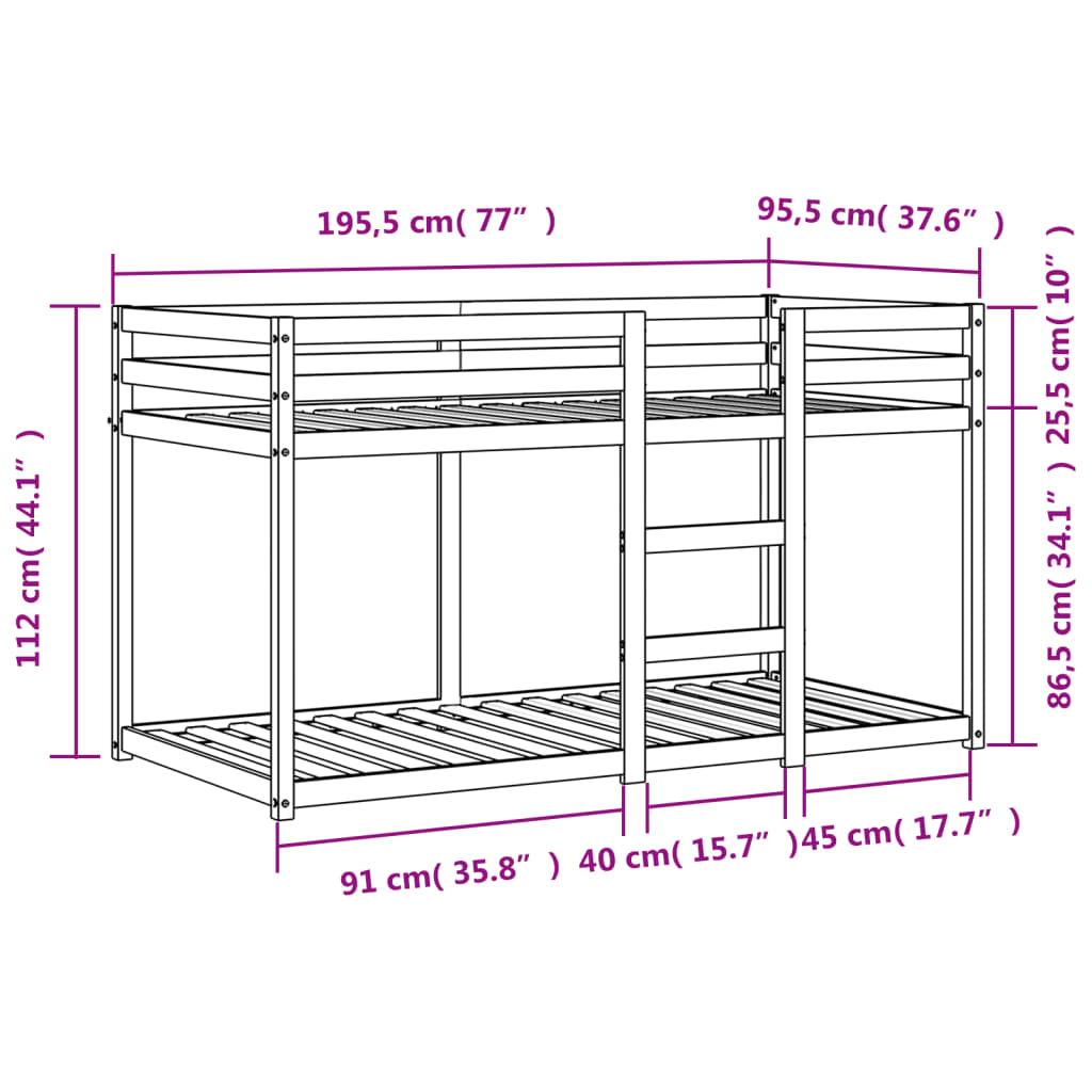 Bunk Bed without Mattress Wax Brown 90x190 cm Solid Wood Pine