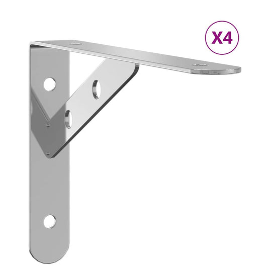Shelf Brackets 4 pcs 20x2.5x14 cm Silver Stainless Steel Shelf Brackets 4 pcs 20x2.5x14 cm Silver Stainless Steel