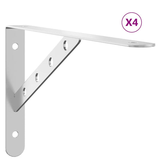 Shelf Brackets 4 pcs 30x2.5x15.5 cm Silver Stainless Steel Shelf Brackets 4 pcs 30x2.5x15.5 cm Silver Stainless Steel