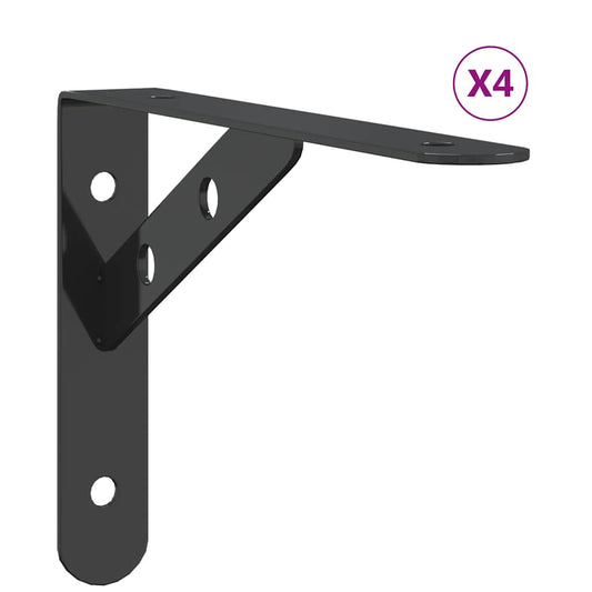 Shelf Brackets 4 pcs 20x2.5x14 cm Black Stainless Steel Shelf Brackets 4 pcs 20x2.5x14 cm Black Stainless Steel