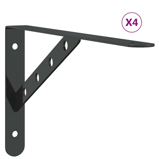 Shelf Brackets 4 pcs 30x2.5x15.5 cm Black Stainless Steel Shelf Brackets 4 pcs 30x2.5x15.5 cm Black Stainless Steel