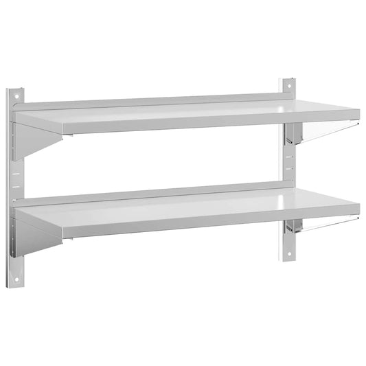 2-Tier Wall Shelf 100x40x60 cm Silver Stainless Steel 2-Tier Wall Shelf 100x40x60 cm Silver Stainless Steel