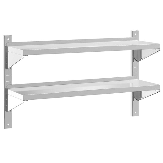 2-Tier Wall Shelf 100x30x60 cm Silver Stainless Steel 2-Tier Wall Shelf 100x30x60 cm Silver Stainless Steel
