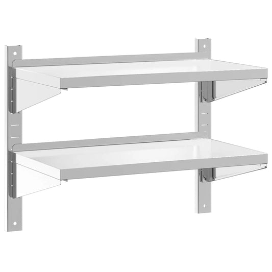 2-Tier Wall Shelf 75x40x60 cm Silver Stainless Steel 2-Tier Wall Shelf 75x40x60 cm Silver Stainless Steel