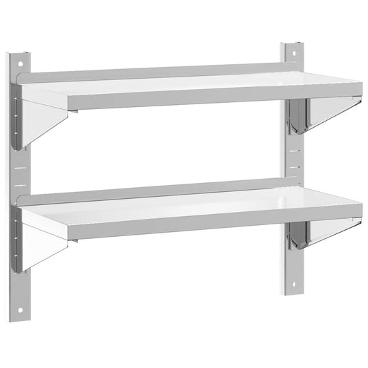 2-Tier Wall Shelf 75x30x60 cm Silver Stainless Steel 2-Tier Wall Shelf 75x30x60 cm Silver Stainless Steel
