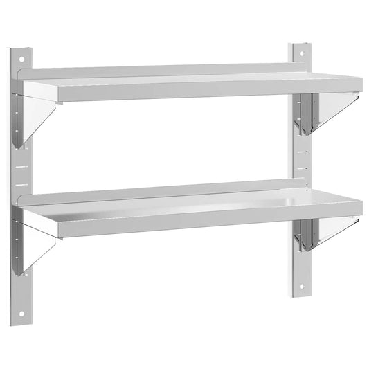 2-Tier Wall Shelf 75x23.5x60 cm Silver Stainless Steel 2-Tier Wall Shelf 75x23.5x60 cm Silver Stainless Steel