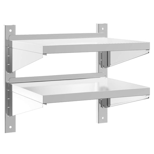 2-Tier Wall Shelf 50x40x48 cm Silver Stainless Steel 2-Tier Wall Shelf 50x40x48 cm Silver Stainless Steel