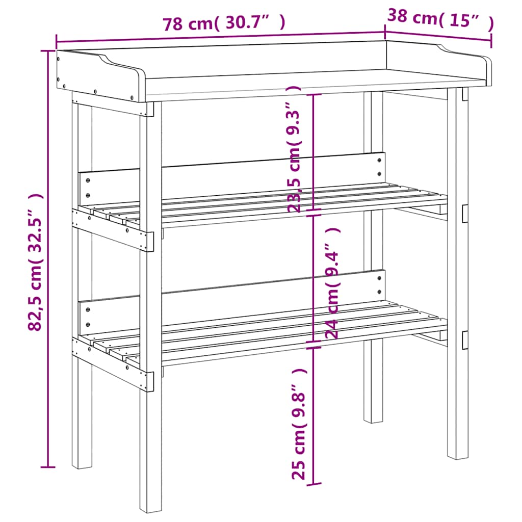 Plant Table with Shelves Brown 78x38x82,5 cm Solid Wood Fir