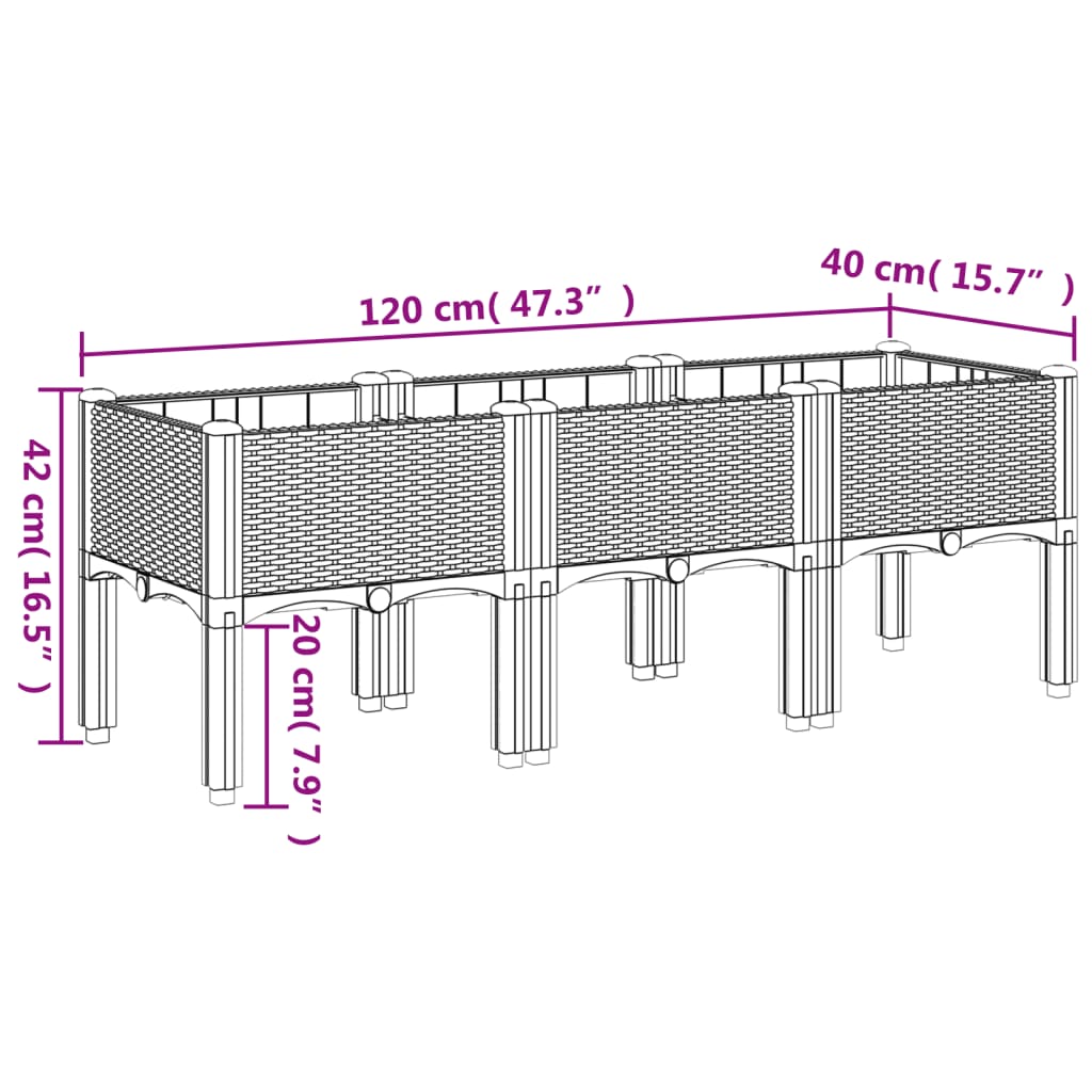 Garden Planter with Legs Black 120x40x42 cm PP