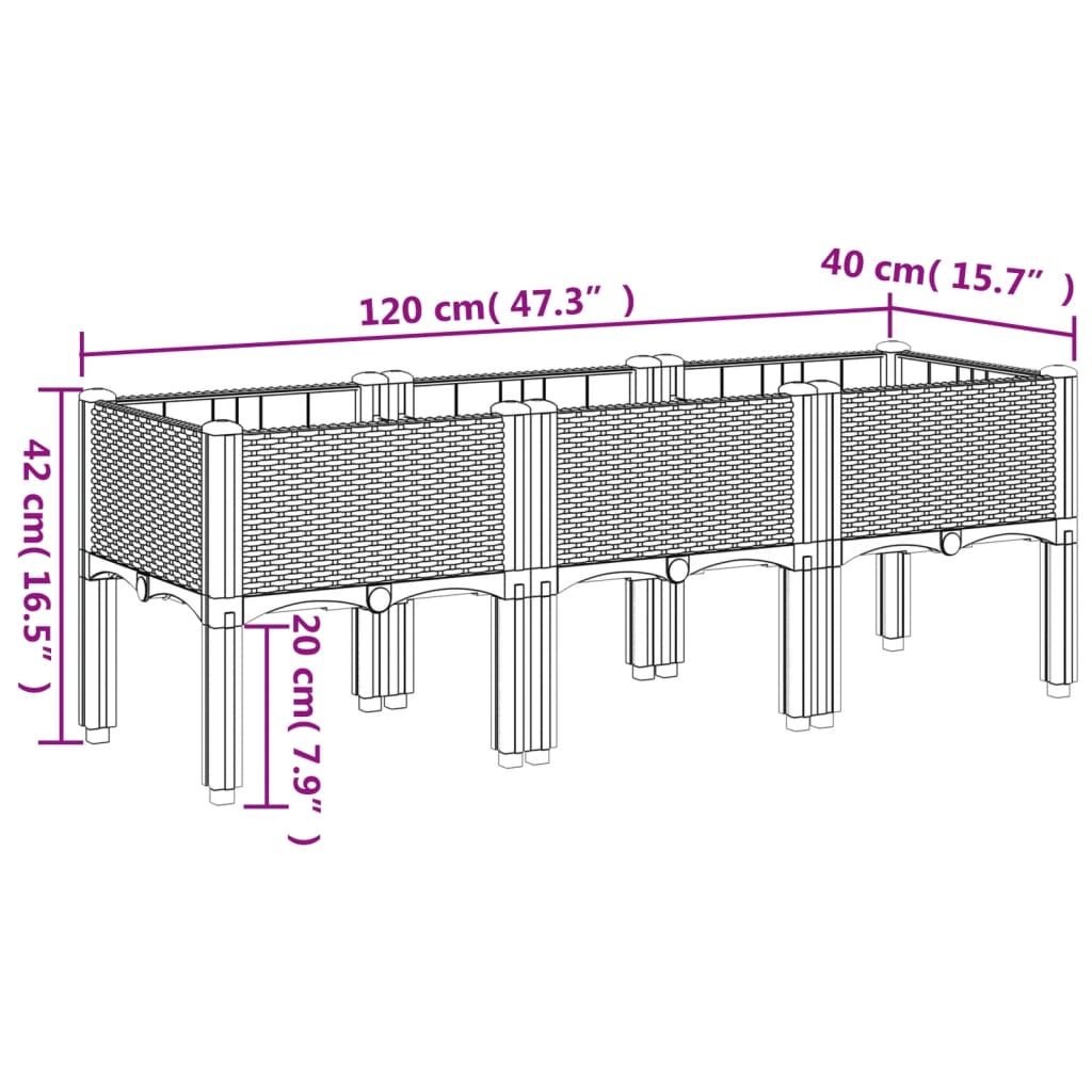 Garden Planter with Legs Brown 120x40x42 cm PP
