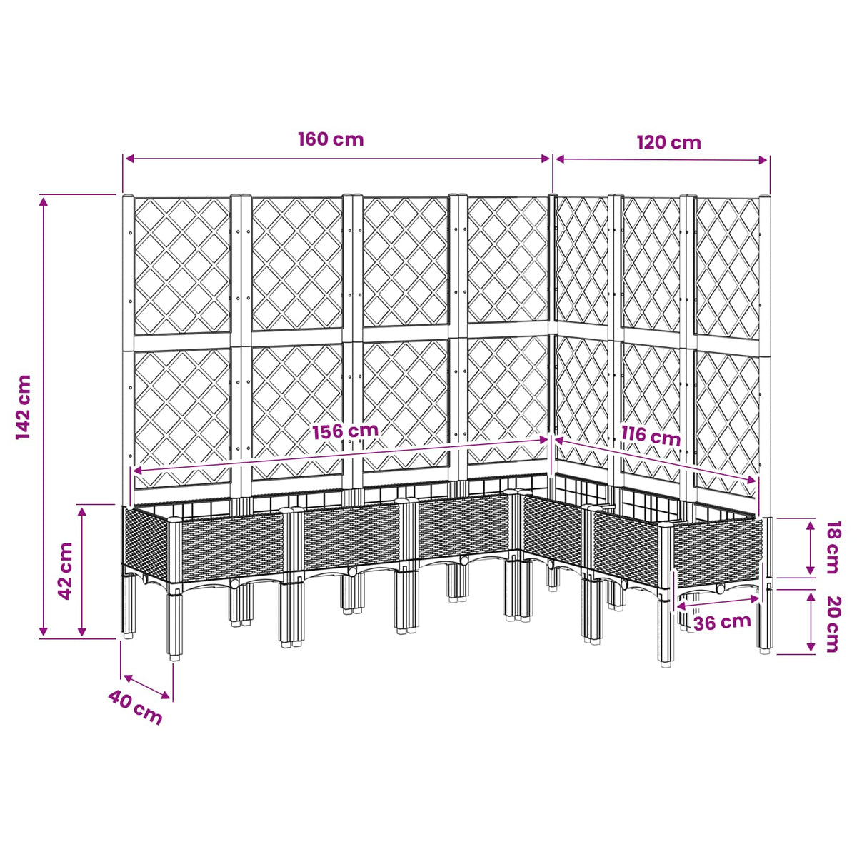 Garden Planter with Trellis Black 160x120x142 cm PP