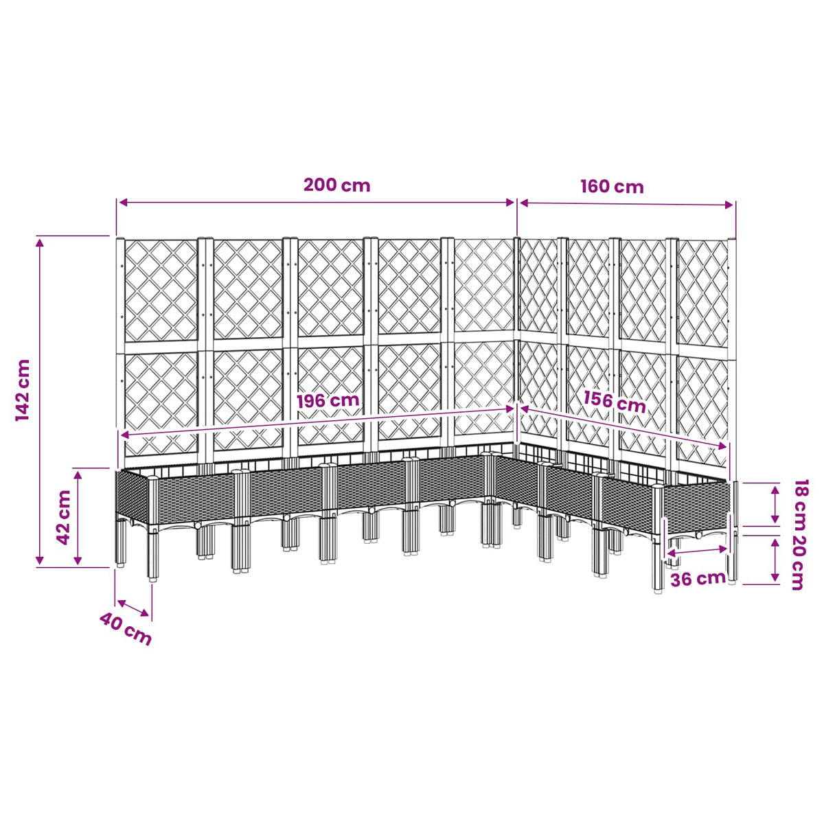 Garden Planter with Trellis Blue Grey 200x160x142 cm PP