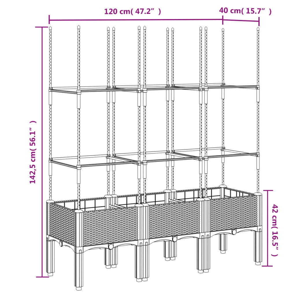 Garden Planter with Trellis White 120x40x142,5 cm PP