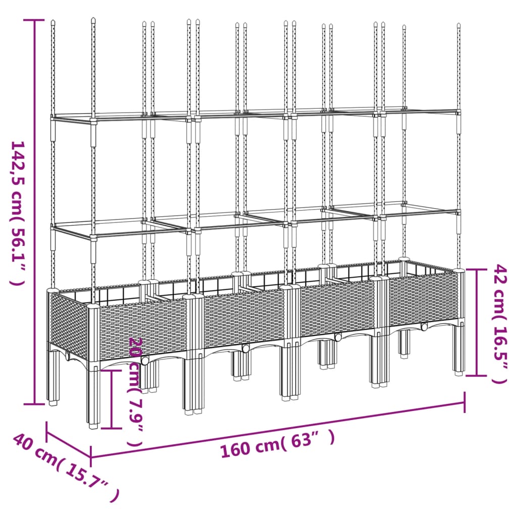 Garden Planter with Trellis White 160x40x142,5 cm PP